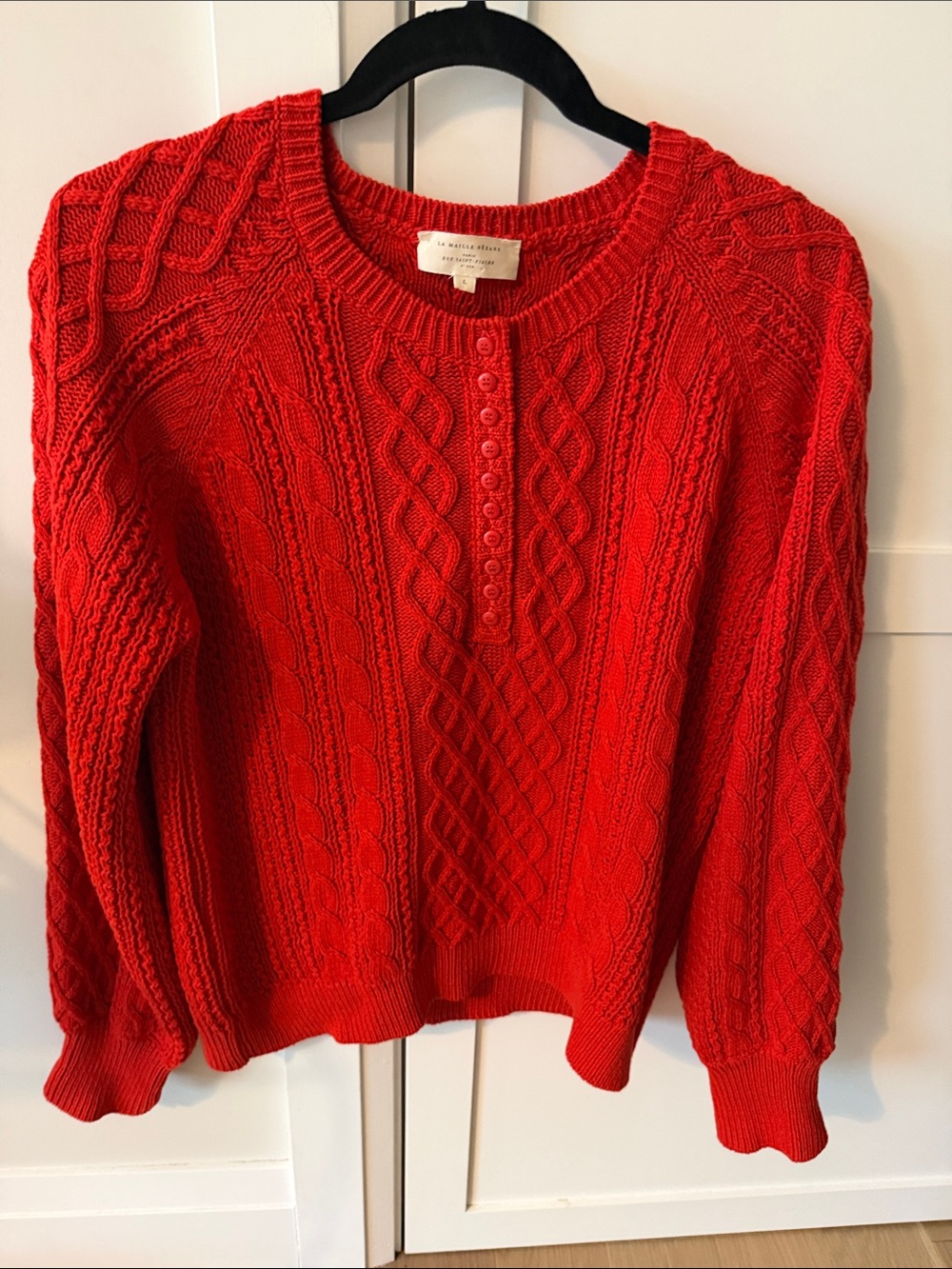 Sezane Bree Knit Sweater Size Large Red Longsleeve Cotton
